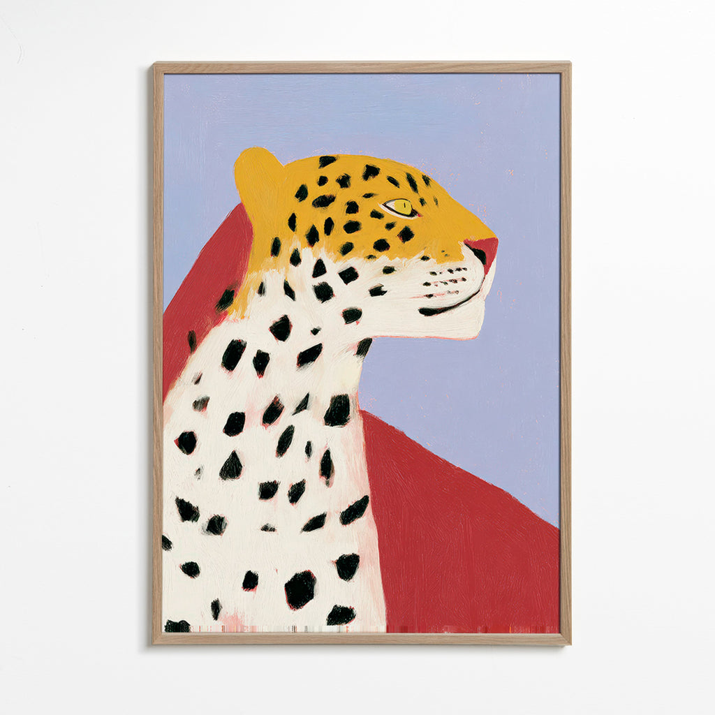 Cuadro Leopardo en perfil sobre fondo lavanda – Oak Frame