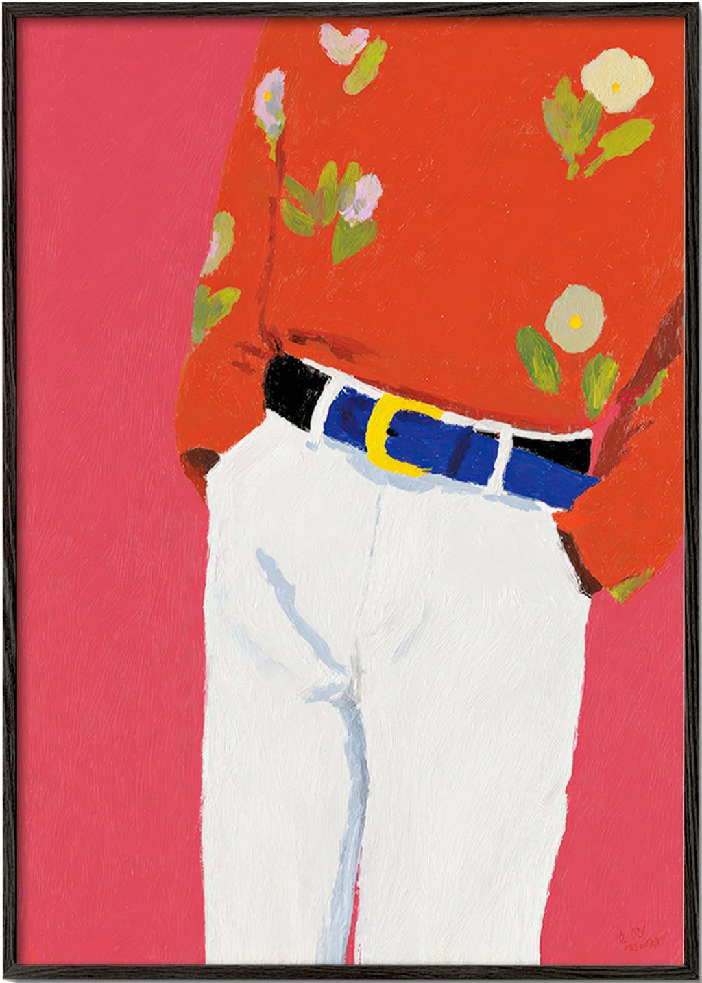 Ilustración torso con camisa floral y fondo rosa – Black Frame