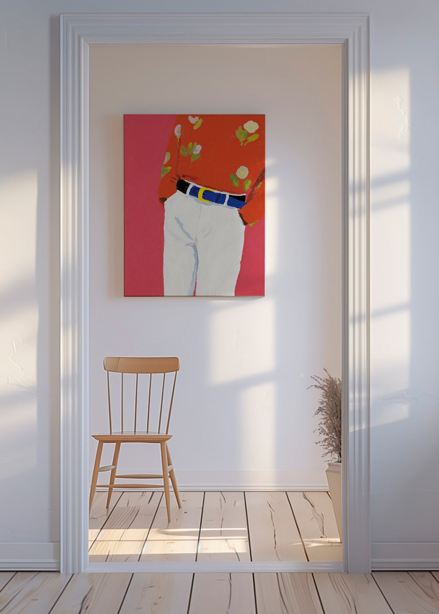 Ilustración torso con camisa floral y fondo rosa – Canvas
