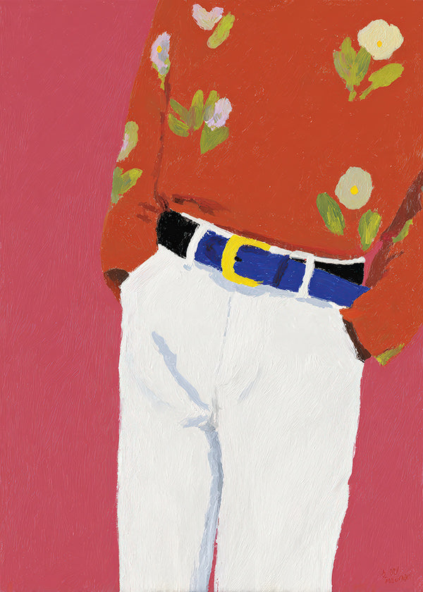 Ilustración torso con camisa floral y fondo rosa