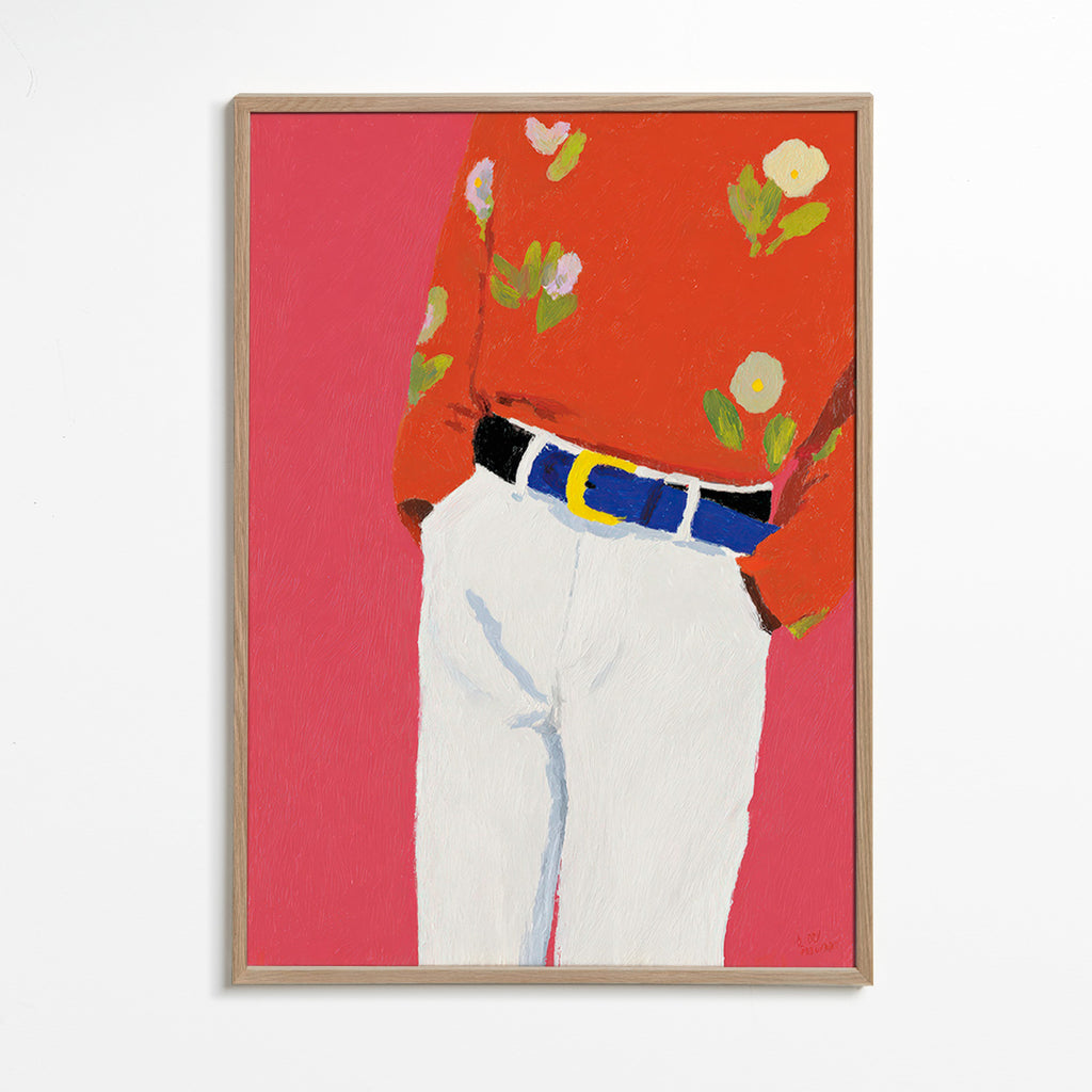 Ilustración torso con camisa floral y fondo rosa – Oak Frame