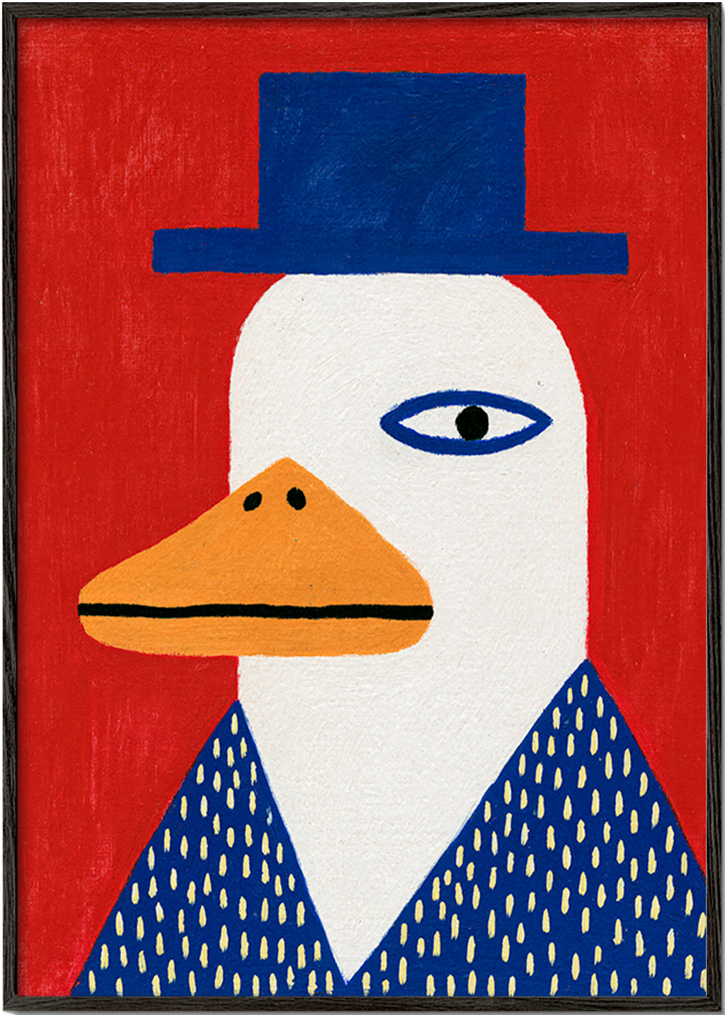 Cuadro pato con sombrero azul – Black Frame