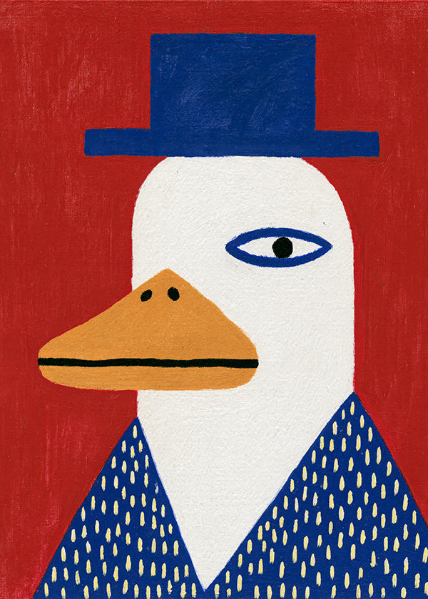 Cuadro pato con sombrero azul