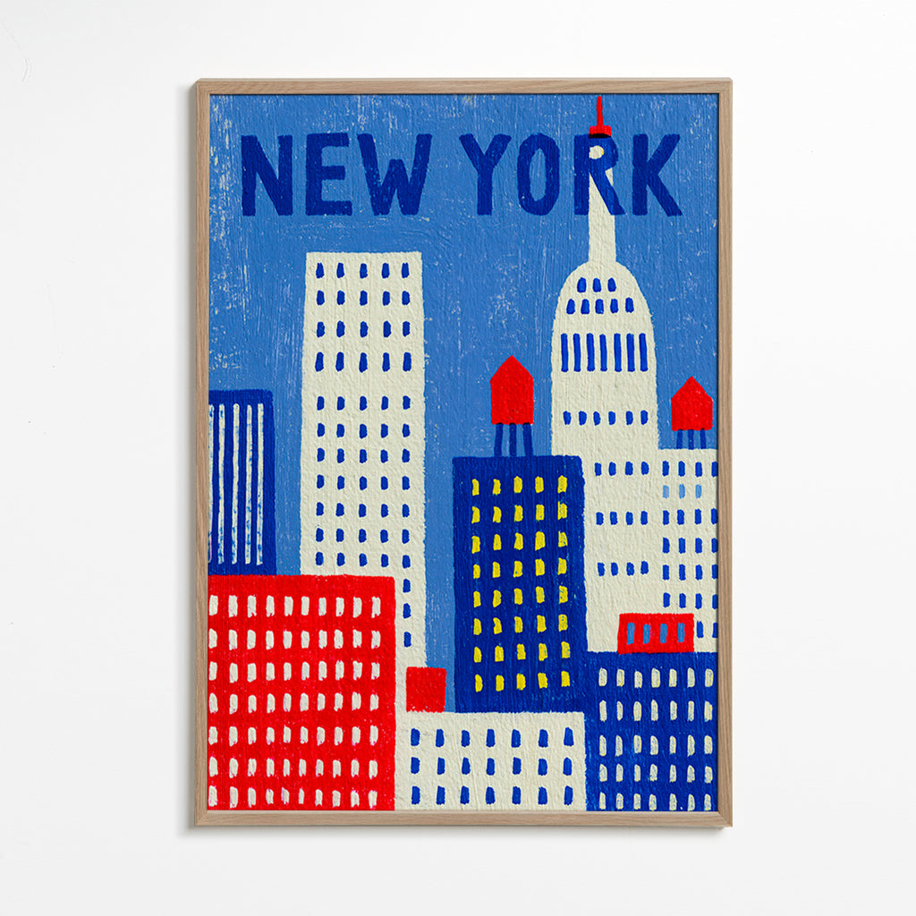 Cuadro de ciudades New York ilustrado – Oak Frame