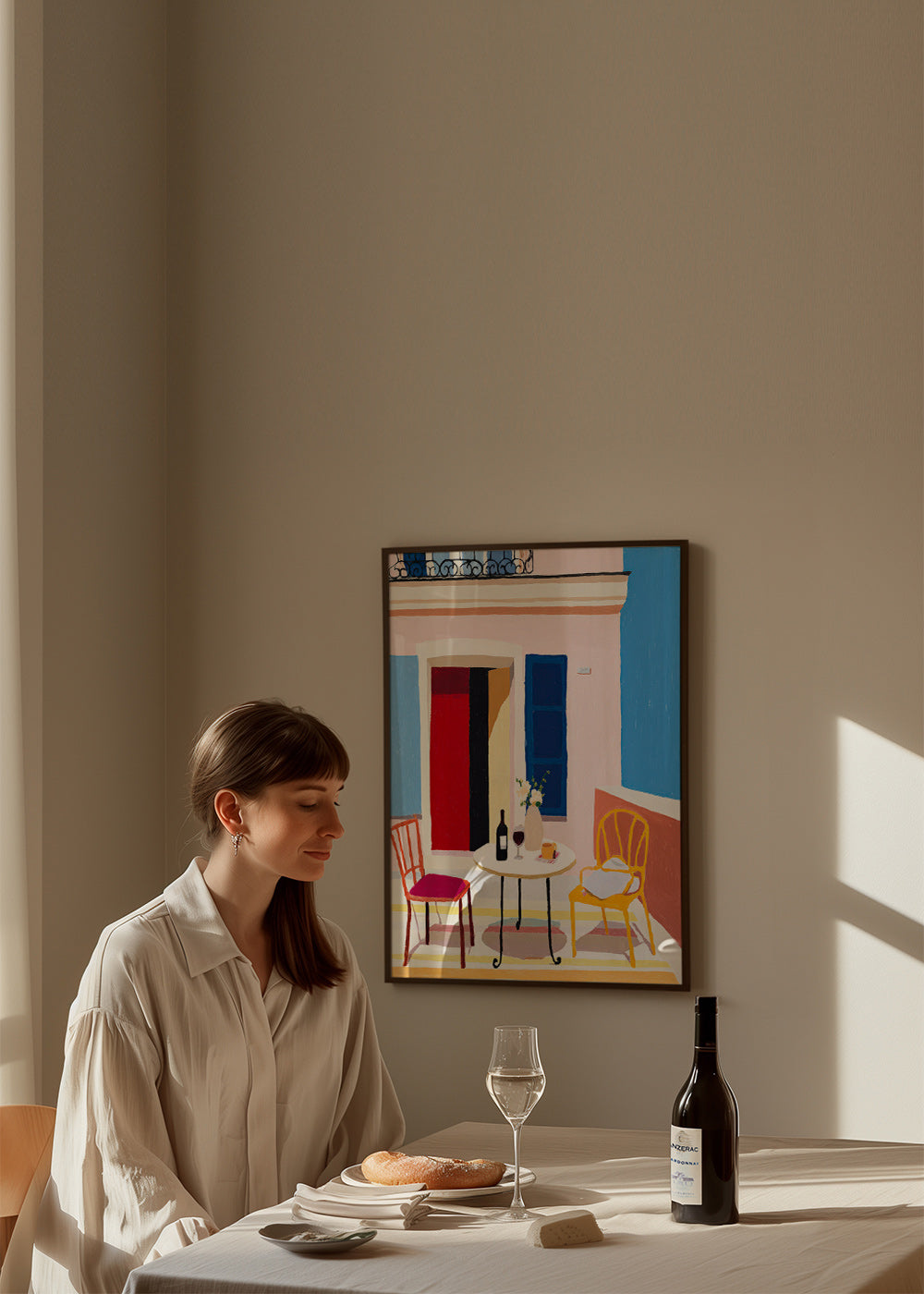 Cuadro de cocina: balcón italiano con mesa y copa de vino – Product3