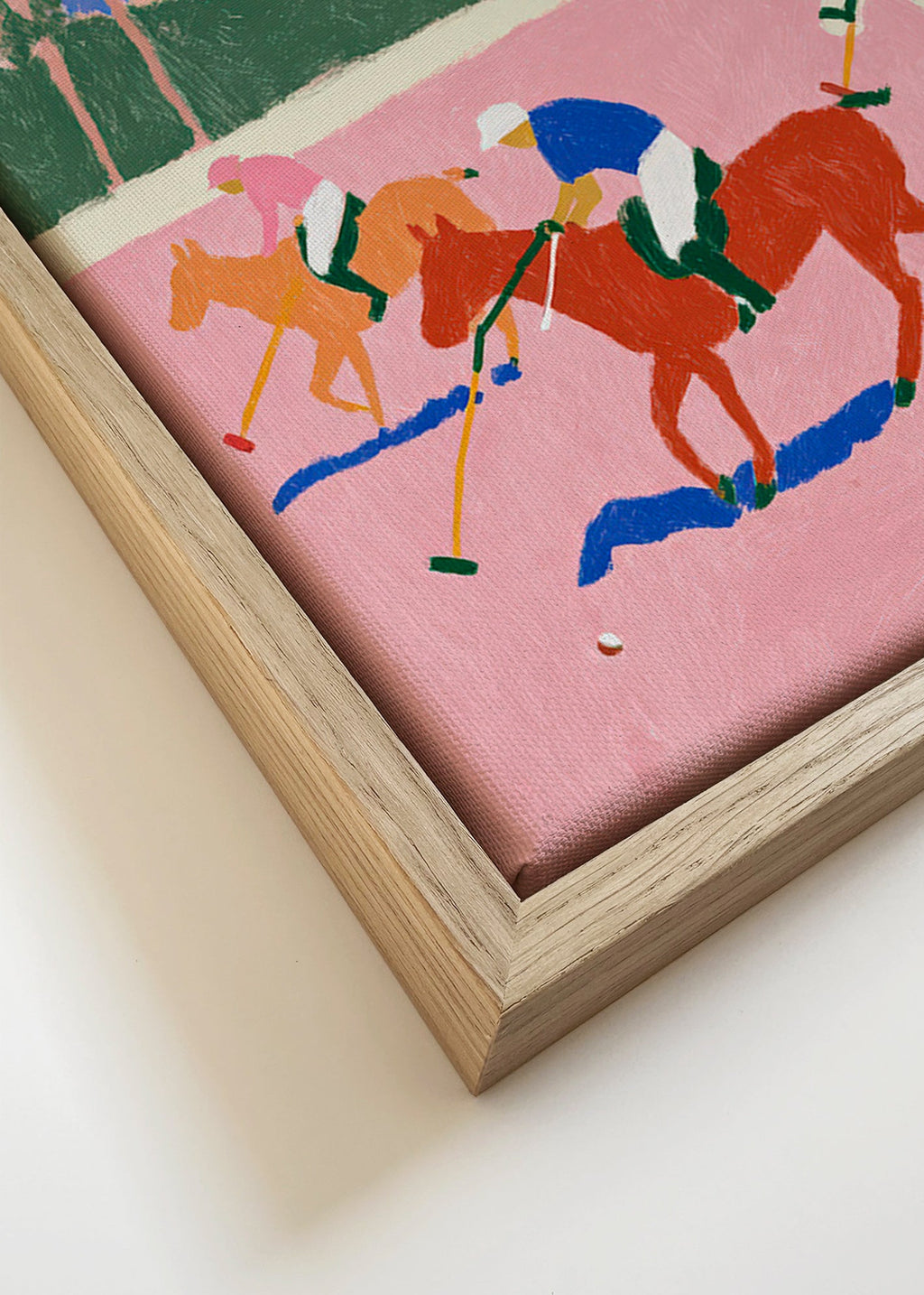 Cuadro deportivo con escena de polo en rosa – Canvas detail