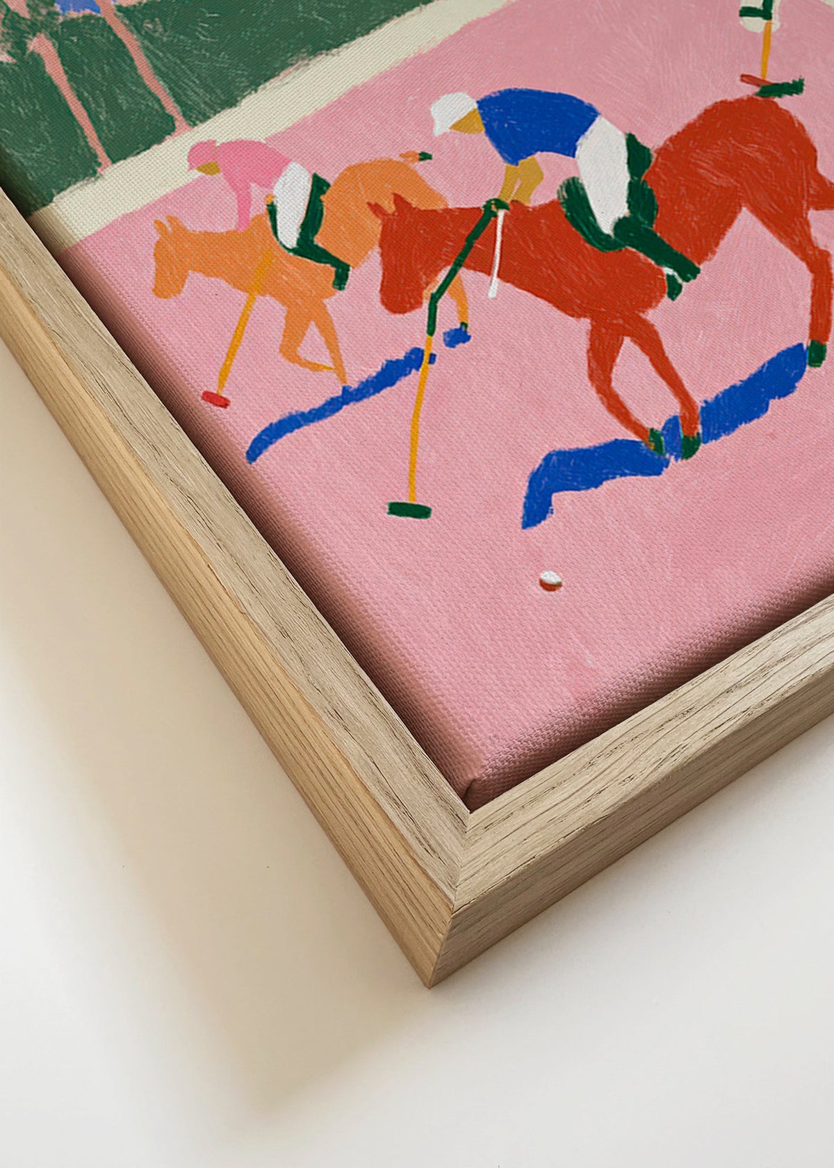 Cuadro deportivo con escena de polo en rosa – Canvas detail