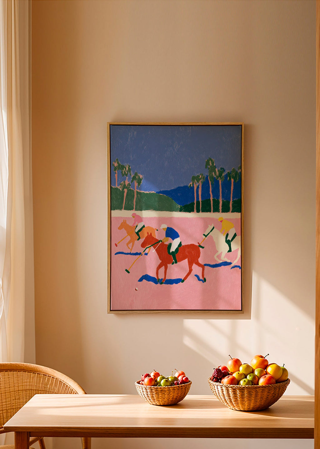 Cuadro deportivo con escena de polo en rosa – Canvas1