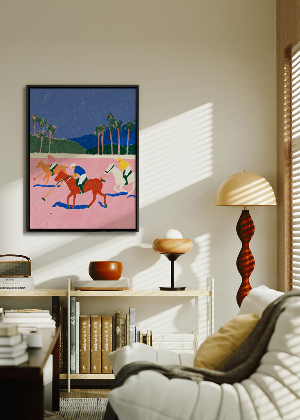 Cuadro deportivo con escena de polo en rosa – Canvas2