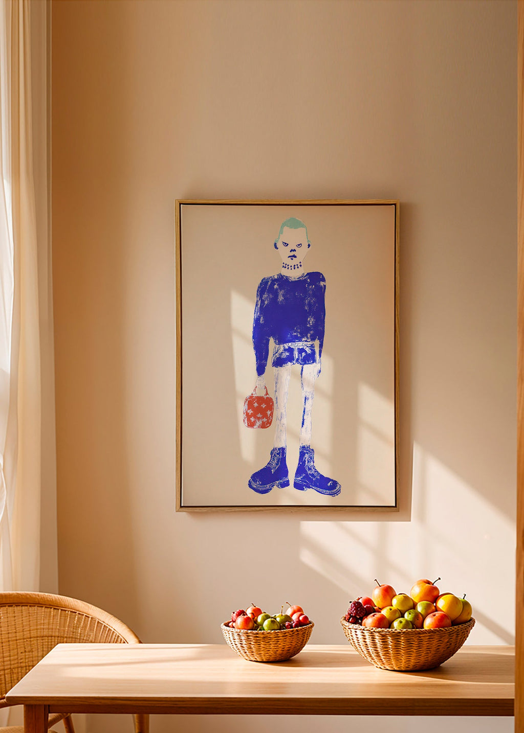 Ilustración de figura azul con maleta – Canvas1