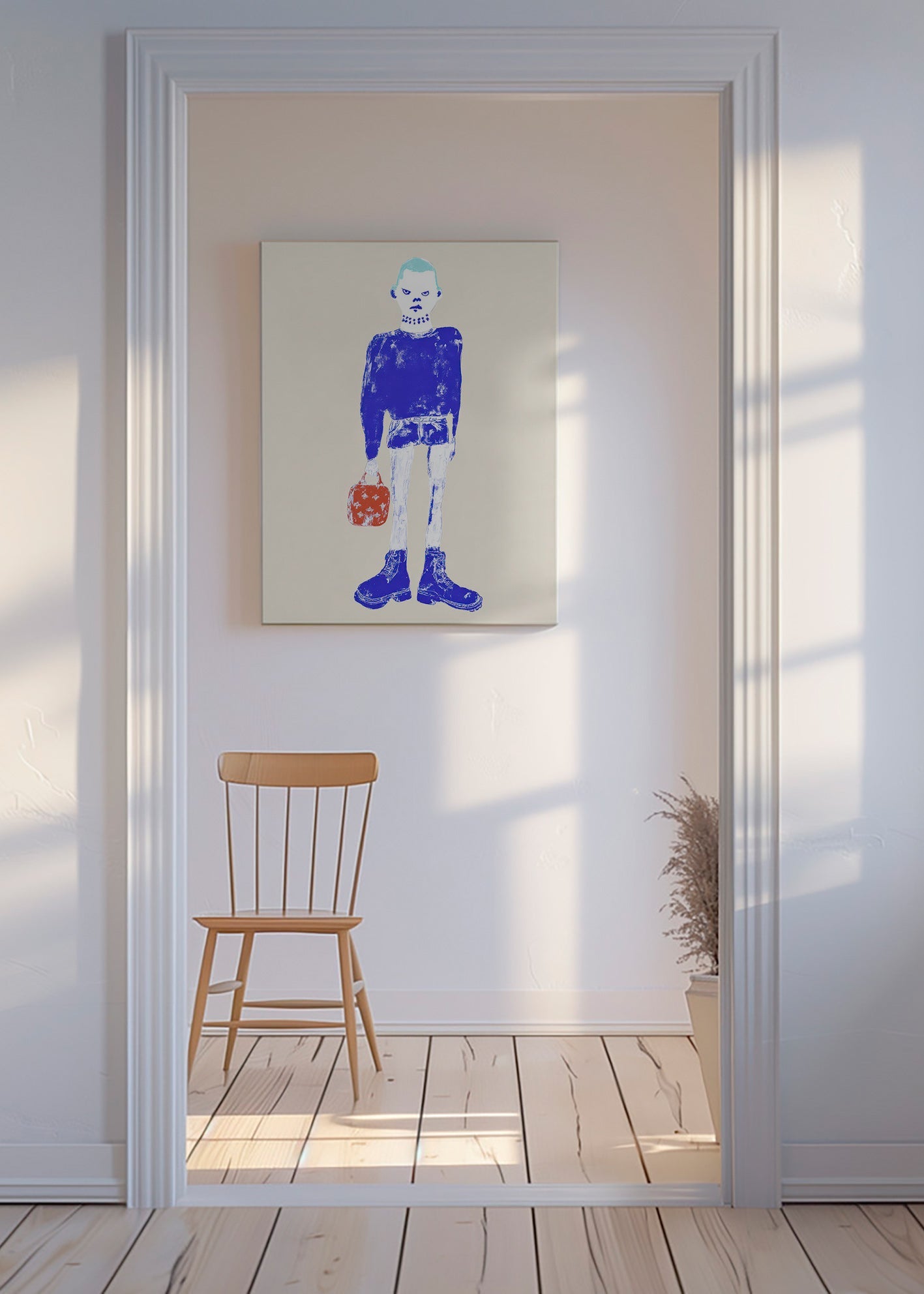Ilustración de figura azul con maleta – Canvas