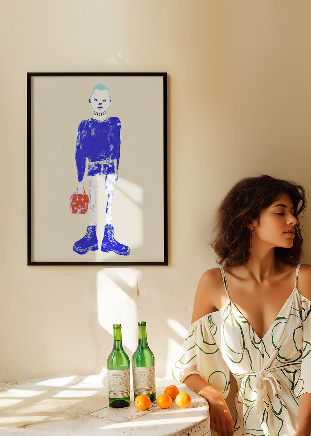 Ilustración de figura azul con maleta – Product2