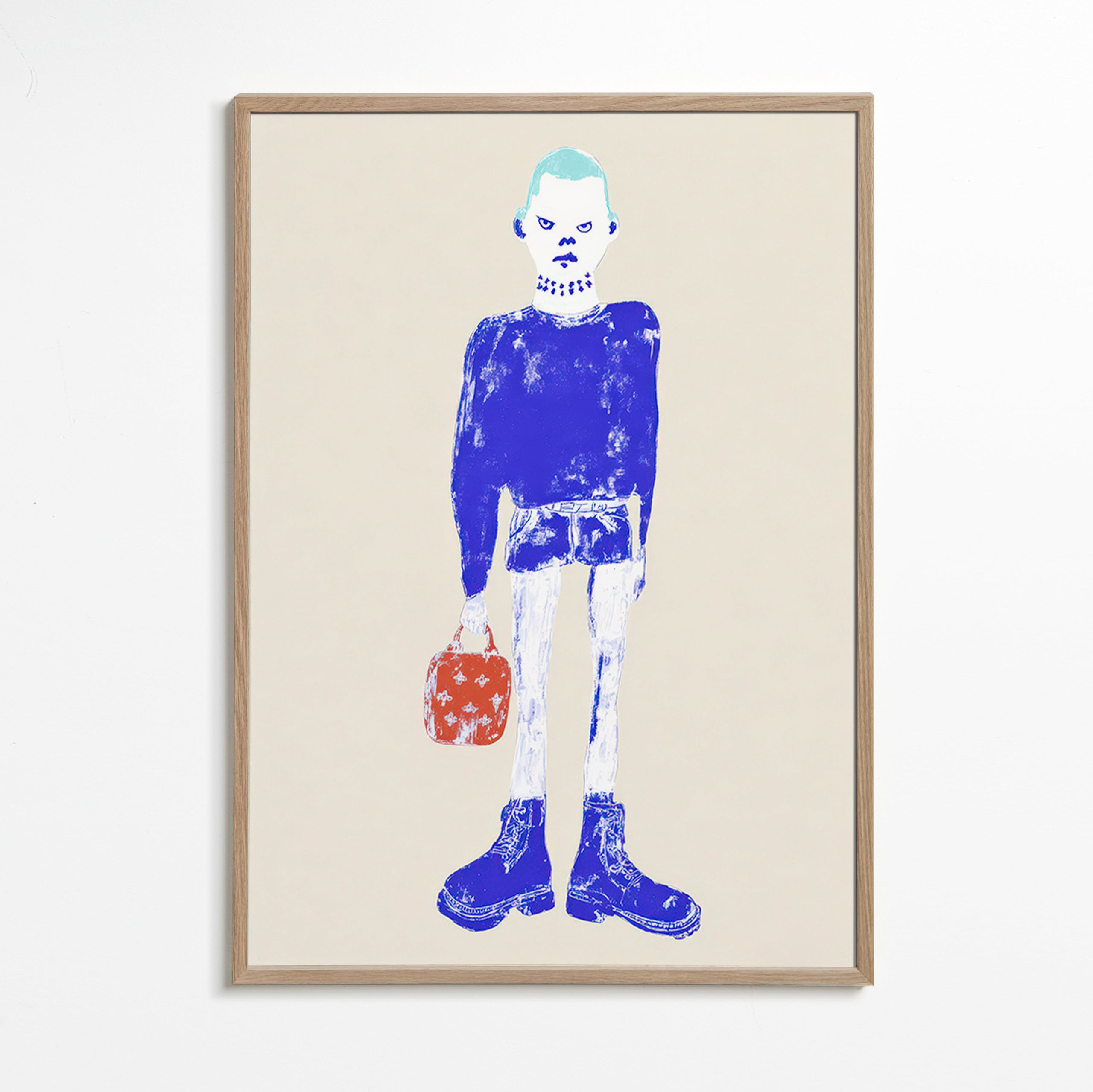 Ilustración de figura azul con maleta – Oak Frame