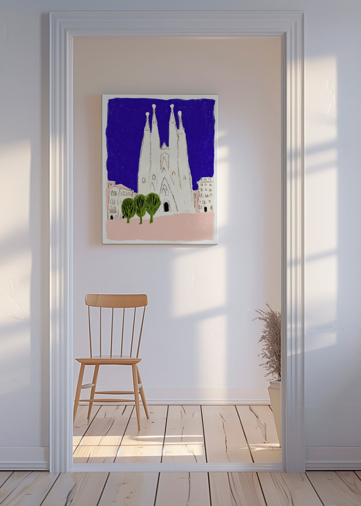 Cuadro de ciudades: Sagrada Familia nocturna ilustrada – Canvas