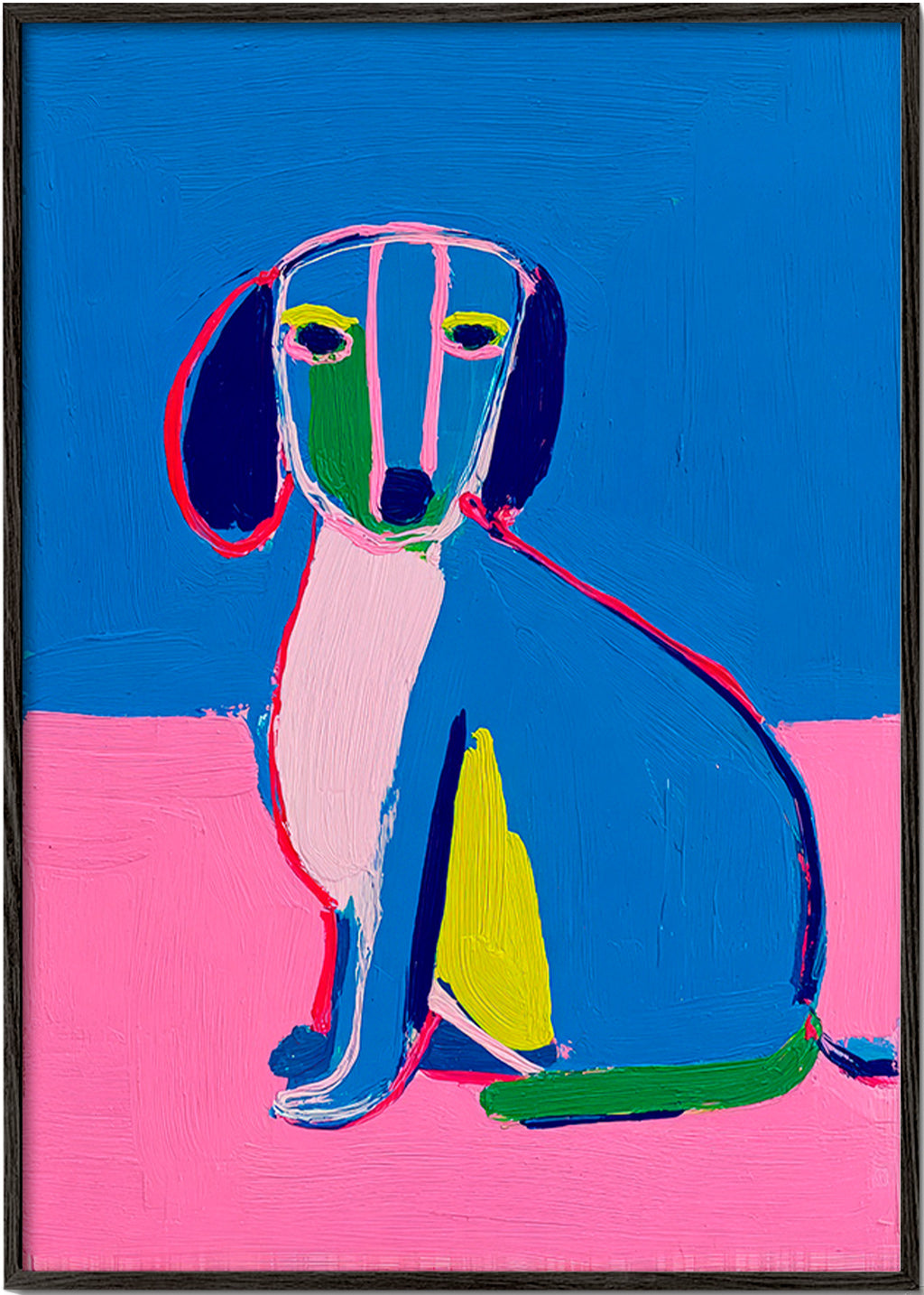 Cuadro perro neón expresivo – Black Frame