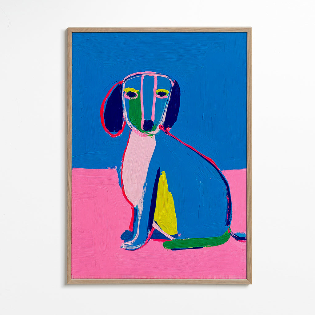 Cuadro perro neón expresivo – Oak Frame