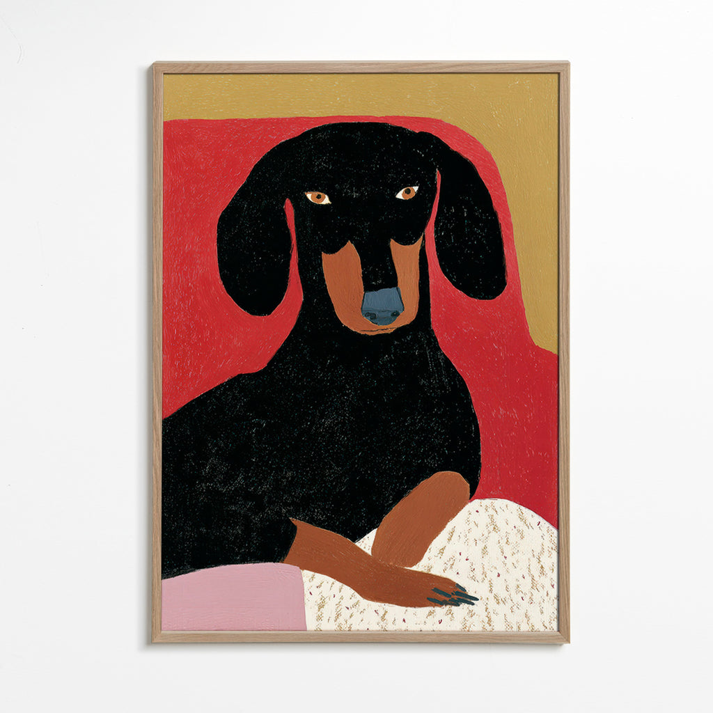Cuadro perro salchicha negro estilizado – Oak Frame
