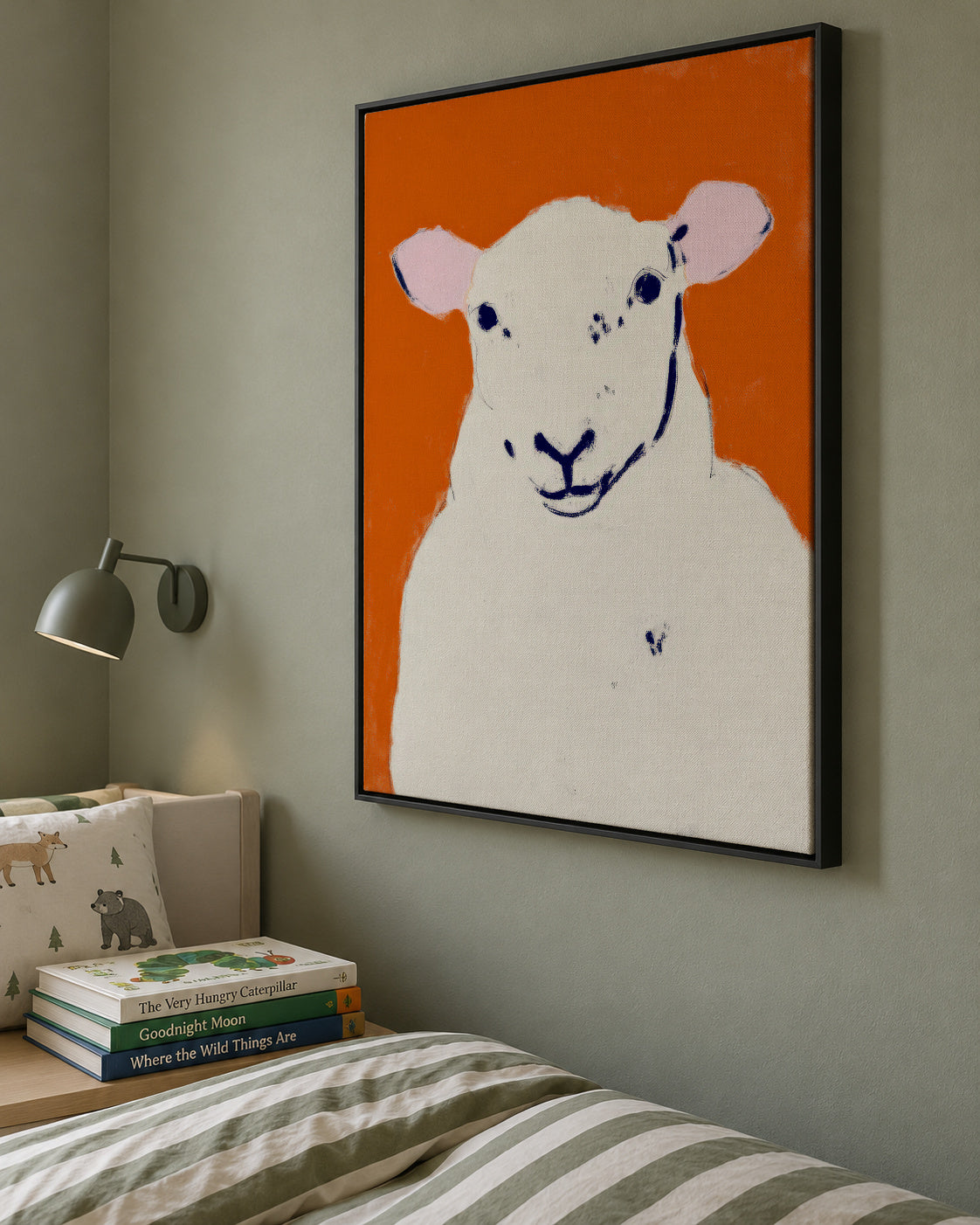 White Sheep - Framed canvas in an interior