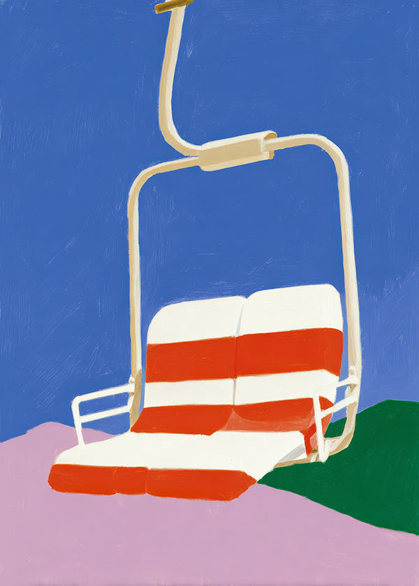 Ilustración de telesilla con asiento a rayas