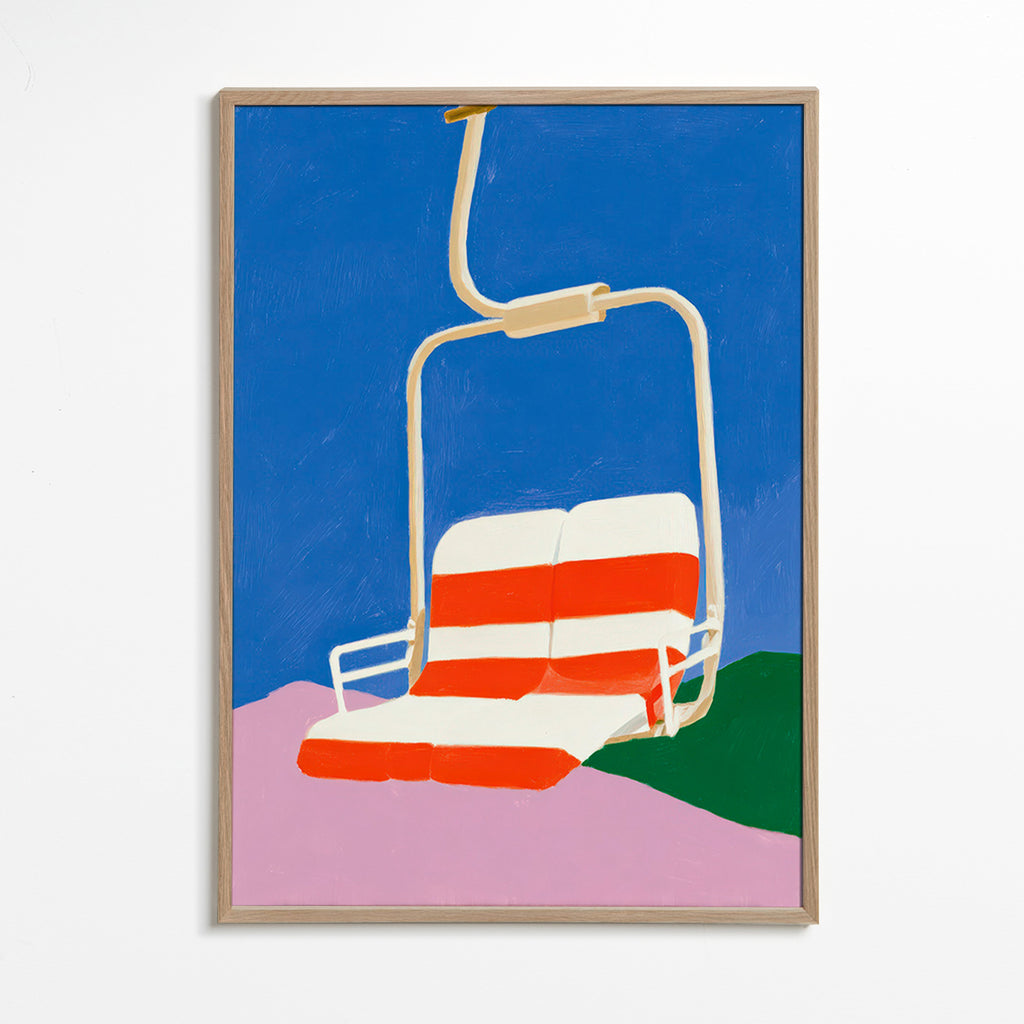 Ilustración de telesilla con asiento a rayas – Oak Frame