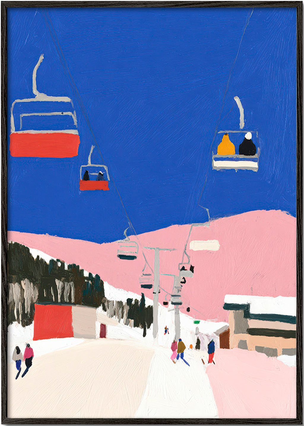 Cuadro de paisaje con telesillas sobre cielo azul – Black Frame