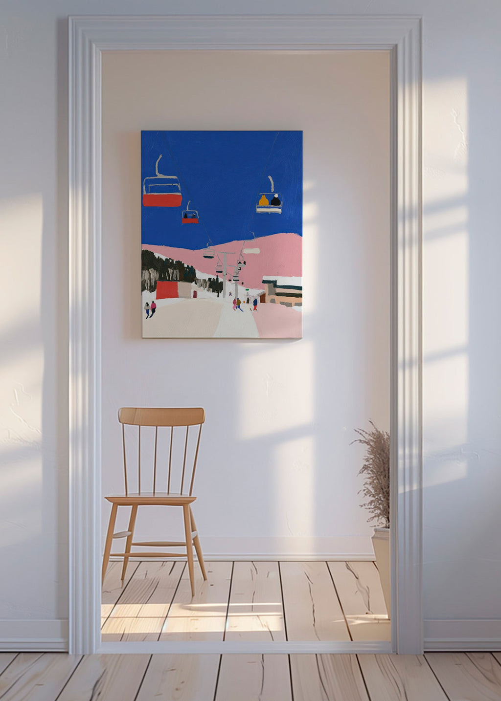 Cuadro de paisaje con telesillas sobre cielo azul – Canvas
