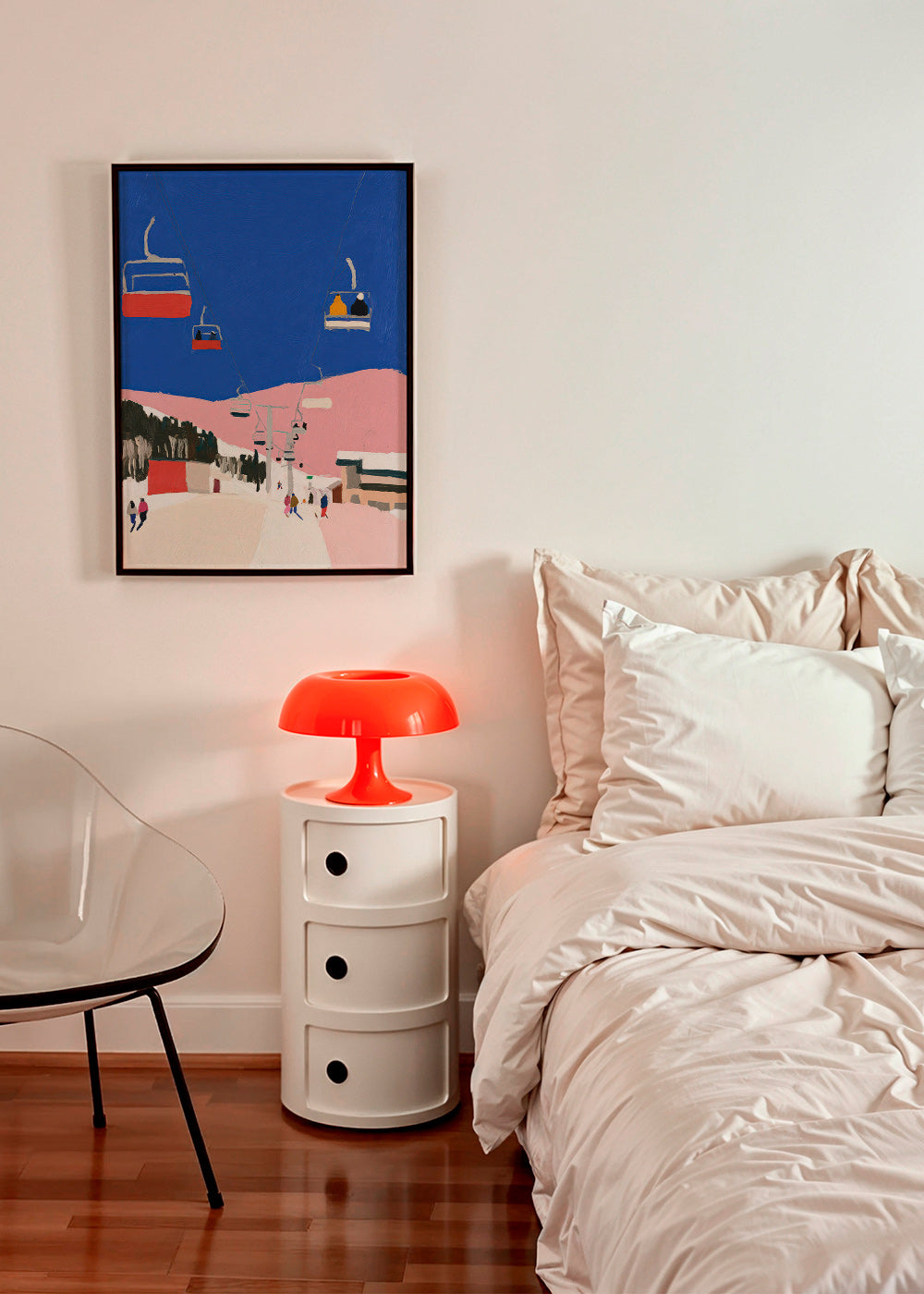 Cuadro de paisaje con telesillas sobre cielo azul – Product1