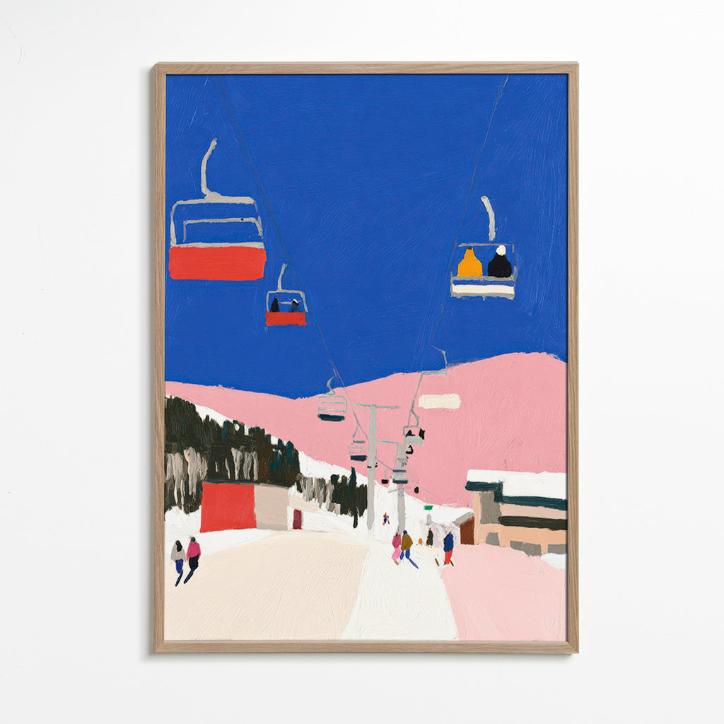 Cuadro de paisaje con telesillas sobre cielo azul – Oak Frame