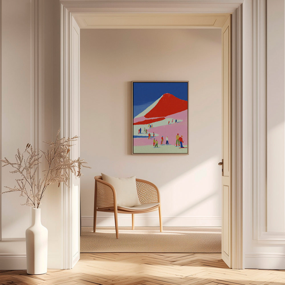 Cuadro de paisaje: montaña roja con esquiadores – Canvas2