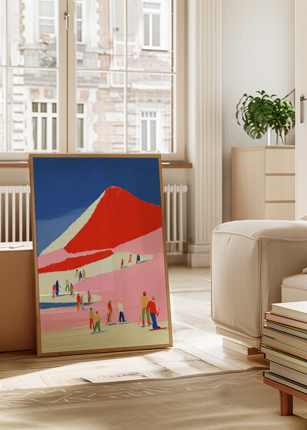Cuadro de paisaje: montaña roja con esquiadores – Product2