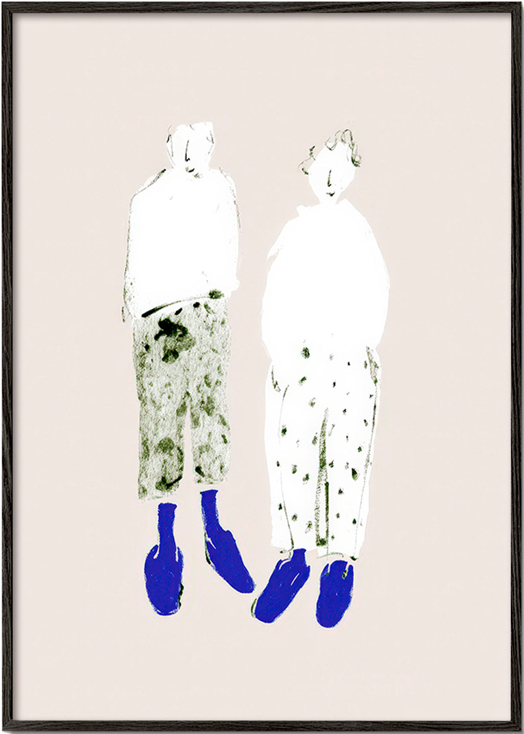 Ilustración de pareja minimal con botas azules – Black Frame