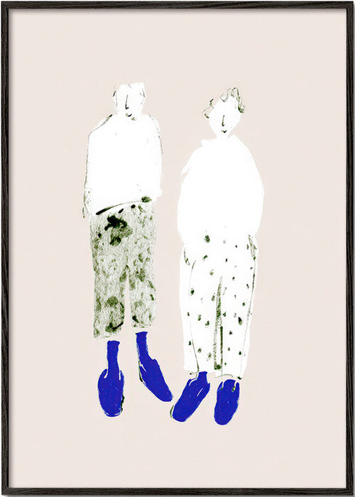 Ilustración de pareja minimal con botas azules – Black Frame