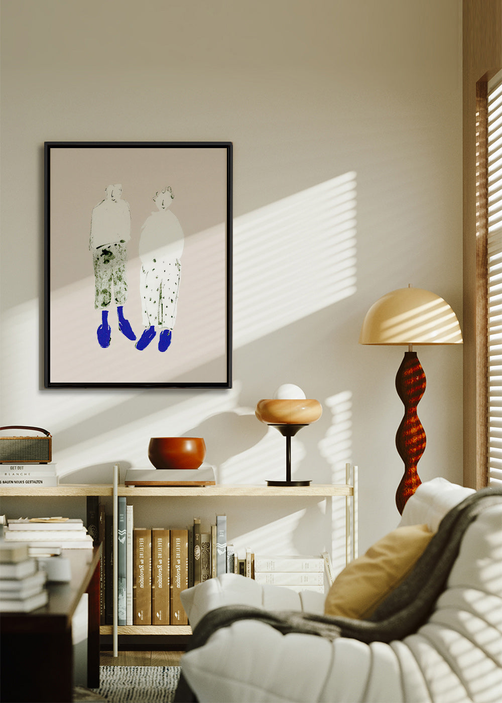 Ilustración de pareja minimal con botas azules – Canvas2