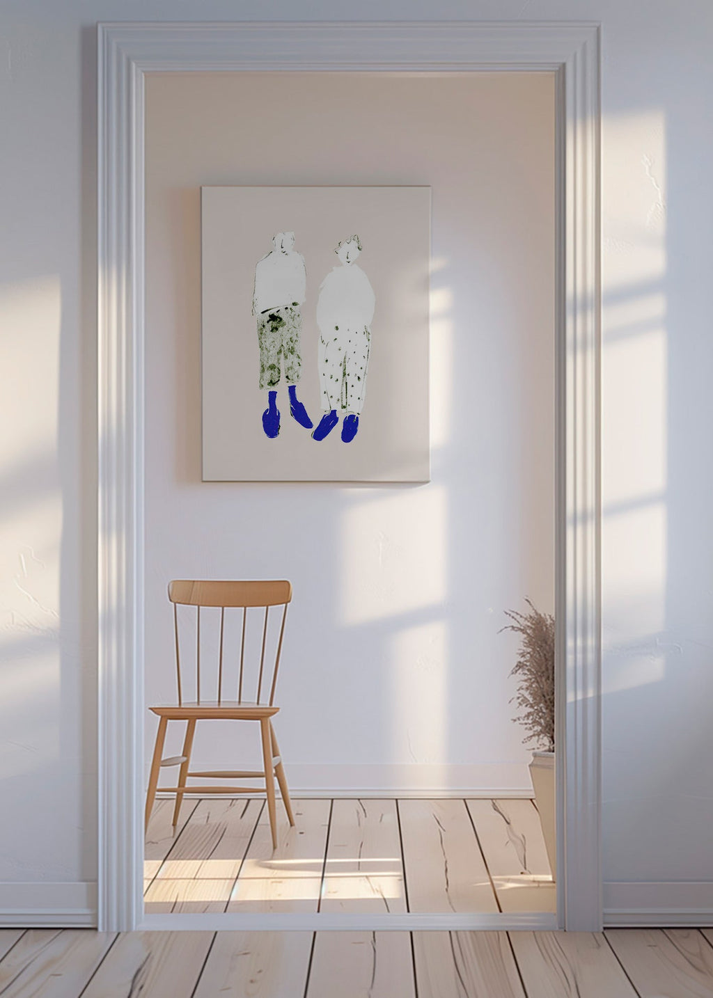 Ilustración de pareja minimal con botas azules – Canvas