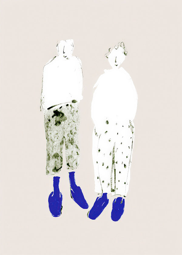 Ilustración de pareja minimal con botas azules