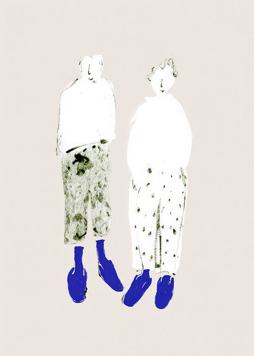 Ilustración de pareja minimal con botas azules