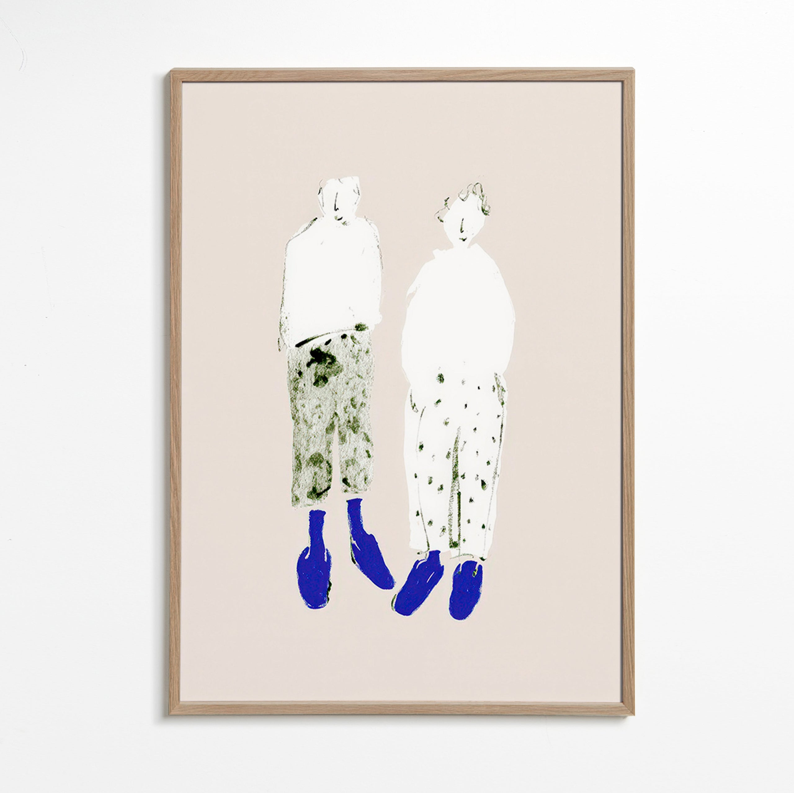Ilustración de pareja minimal con botas azules – Oak Frame