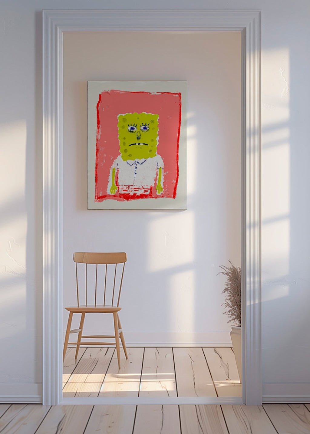Ilustración personaje esponja sobre fondo rosa – Canvas