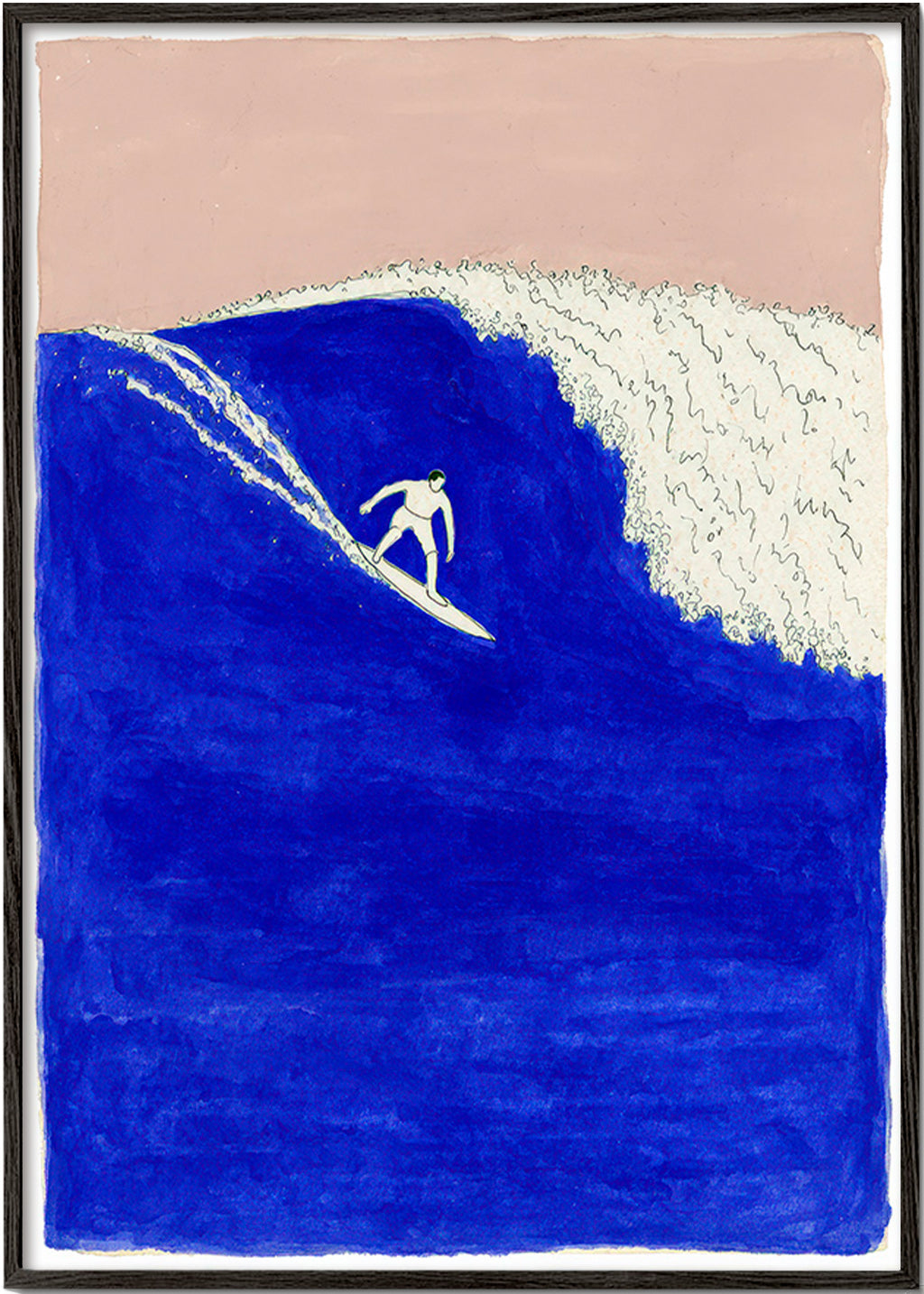 Cuadro deportivo: surfista en ola azul intensa – Black Frame