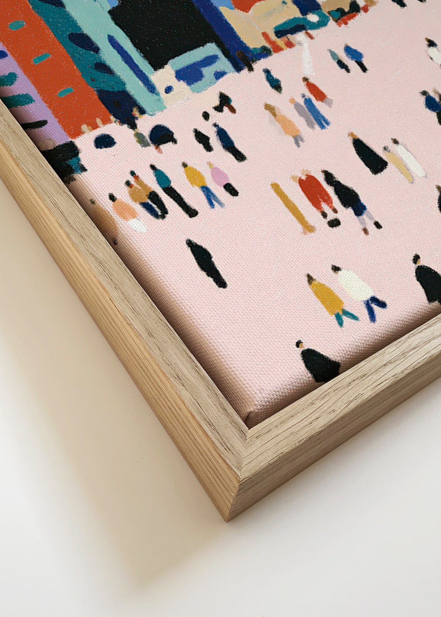Cuadro de ciudades con multitud estilizada – Canvas detail