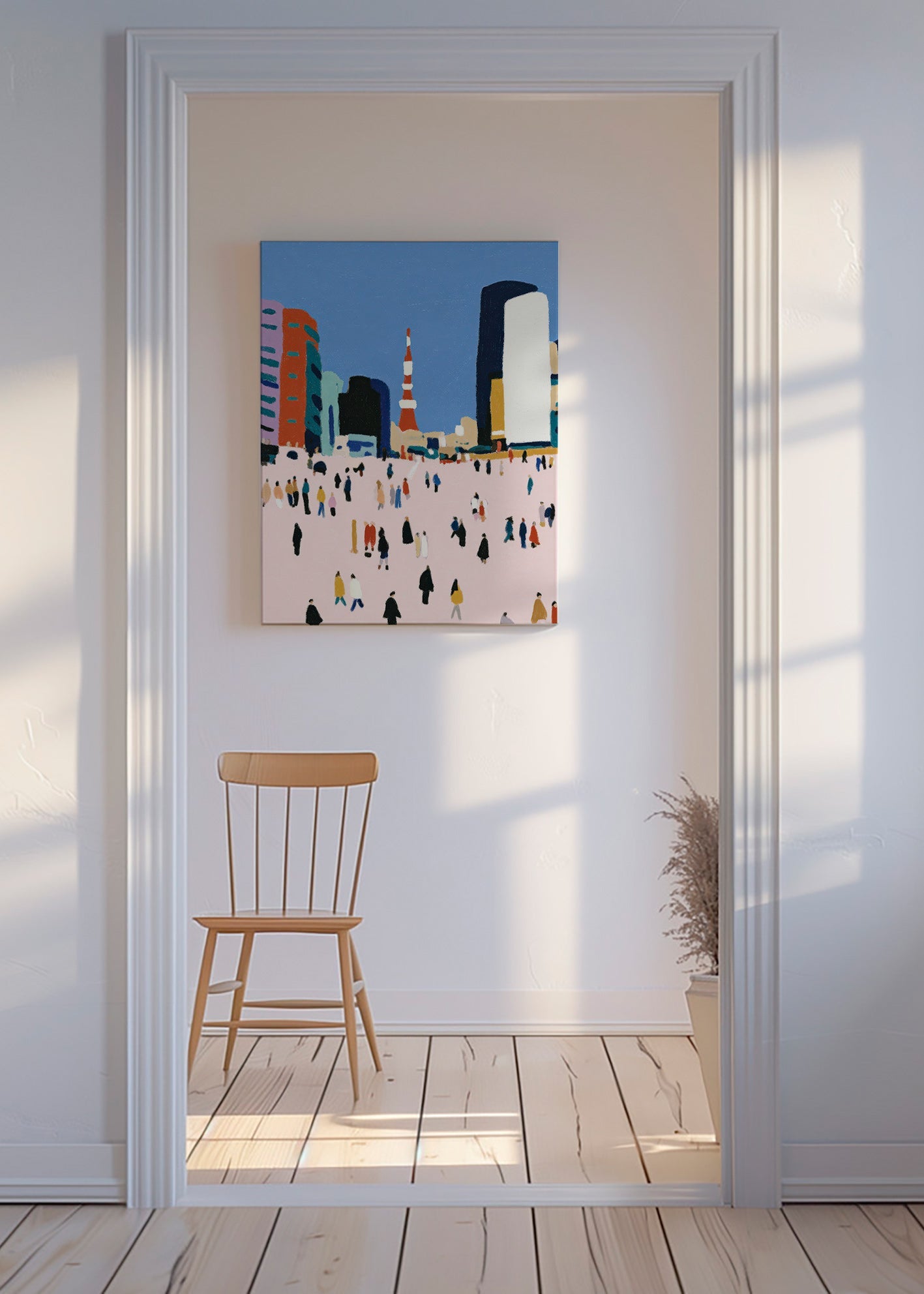 Cuadro de ciudades con multitud estilizada – Canvas