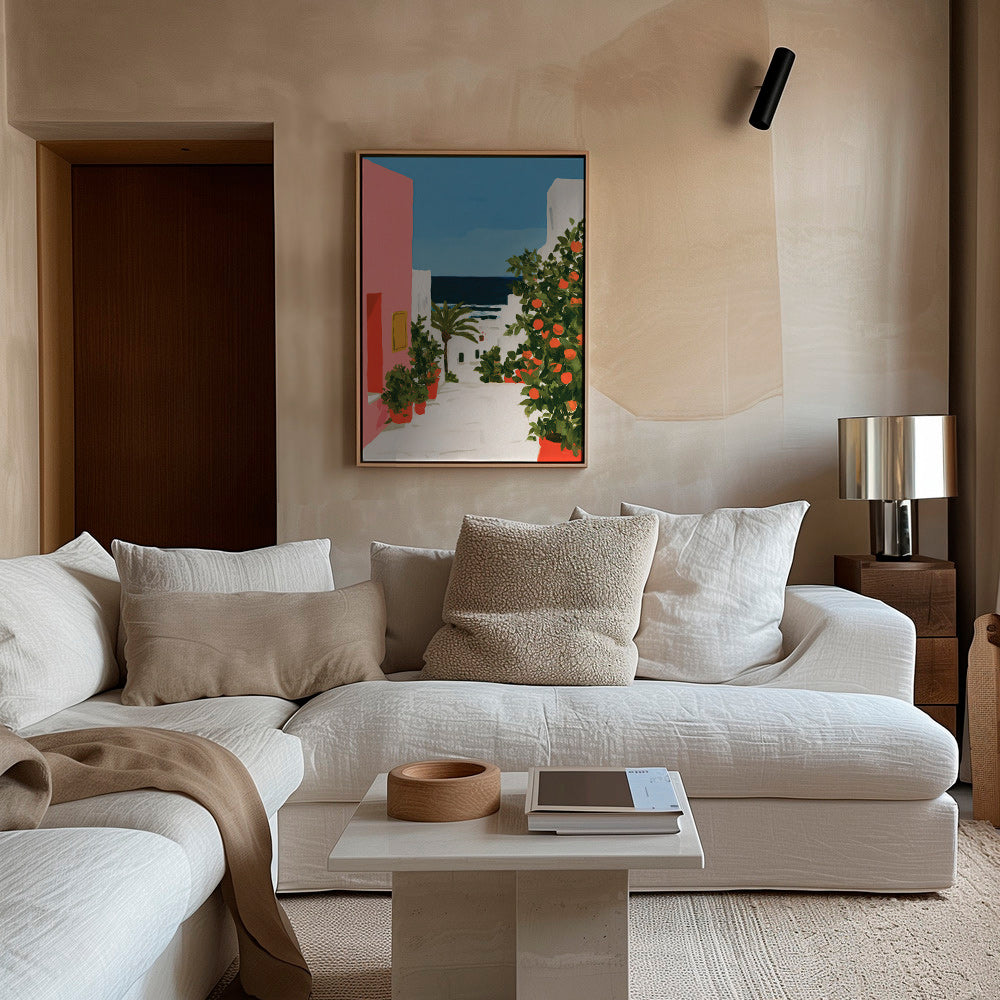 Cuadro de paisaje con naranjos en calle costera – Canvas2