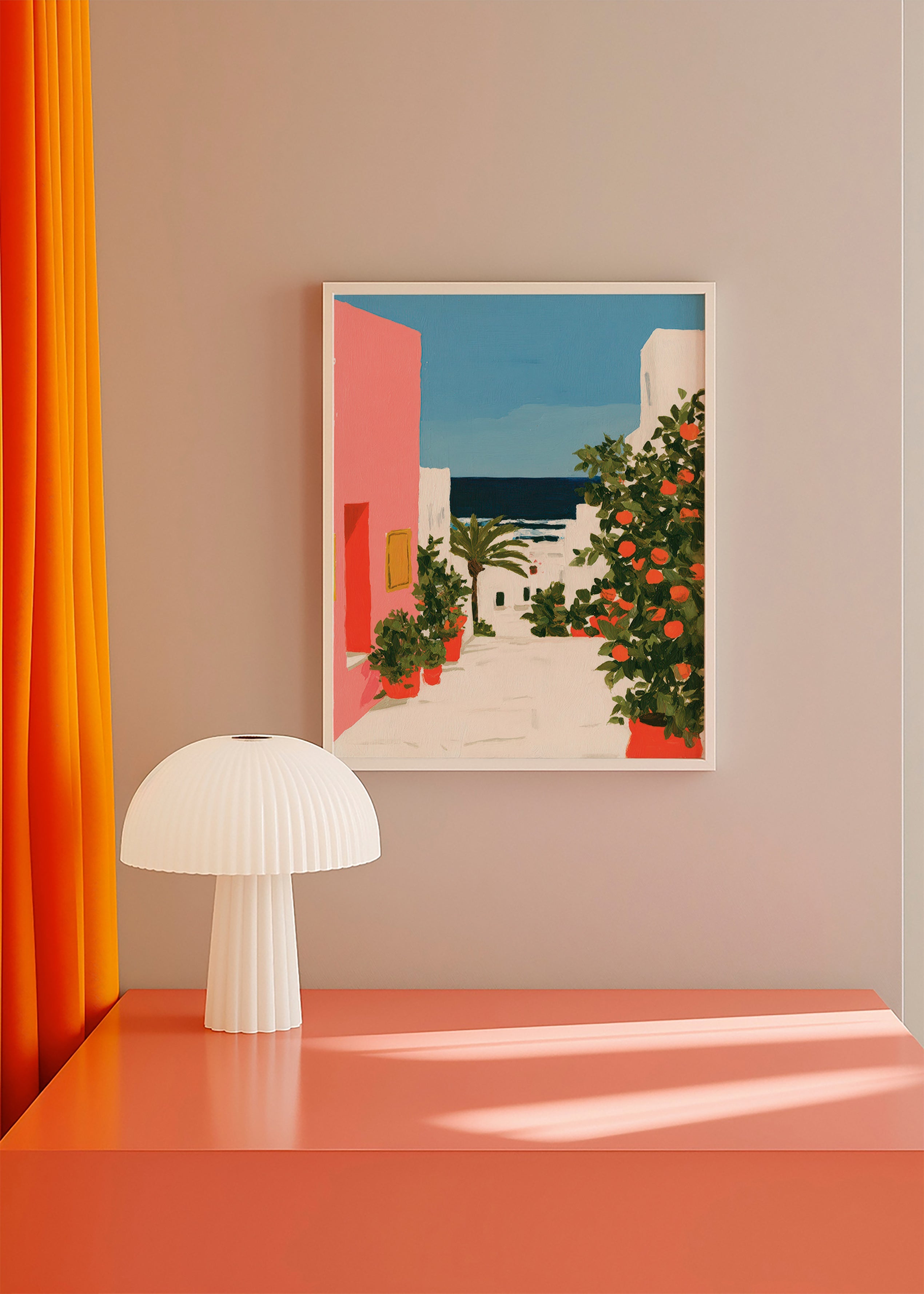 Cuadro de paisaje con naranjos en calle costera – Product2