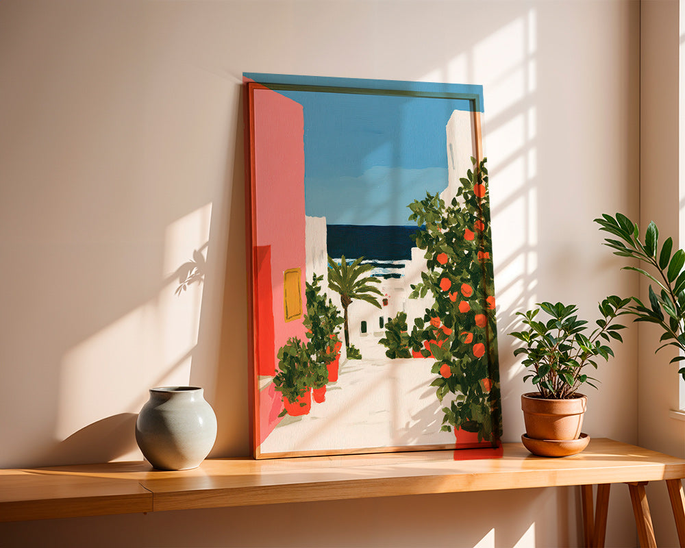 Cuadro de paisaje con naranjos en calle costera – Product3