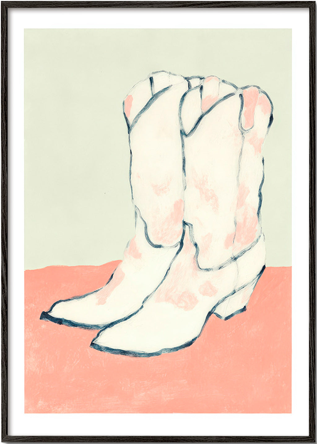 Ilustración botas blancas sobre fondo pastel – Black Frame