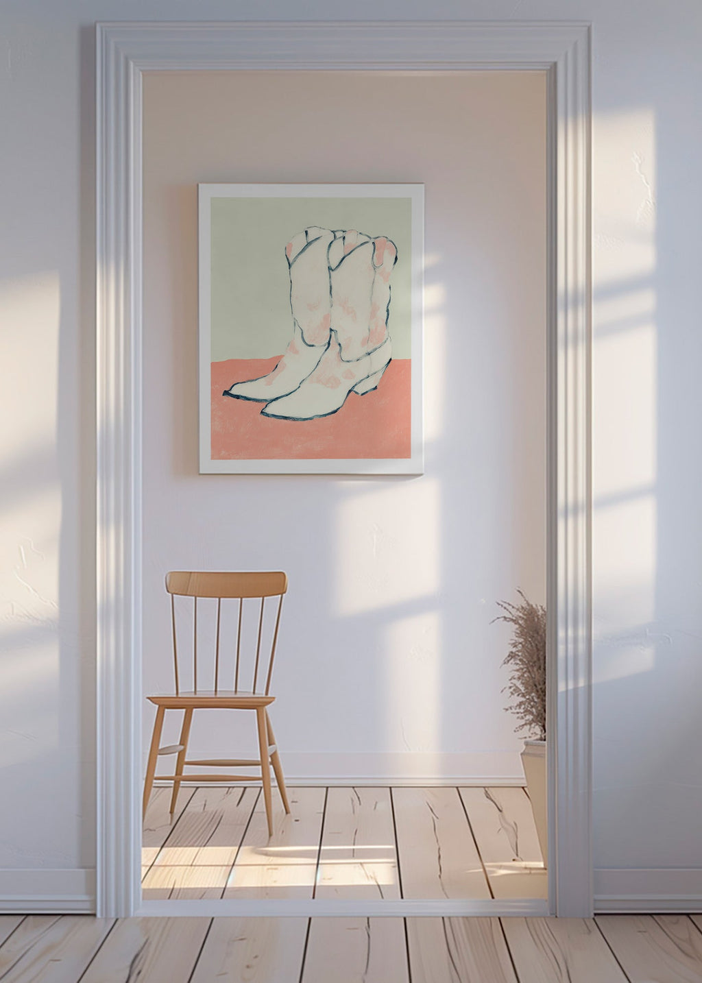 Ilustración botas blancas sobre fondo pastel – Canvas