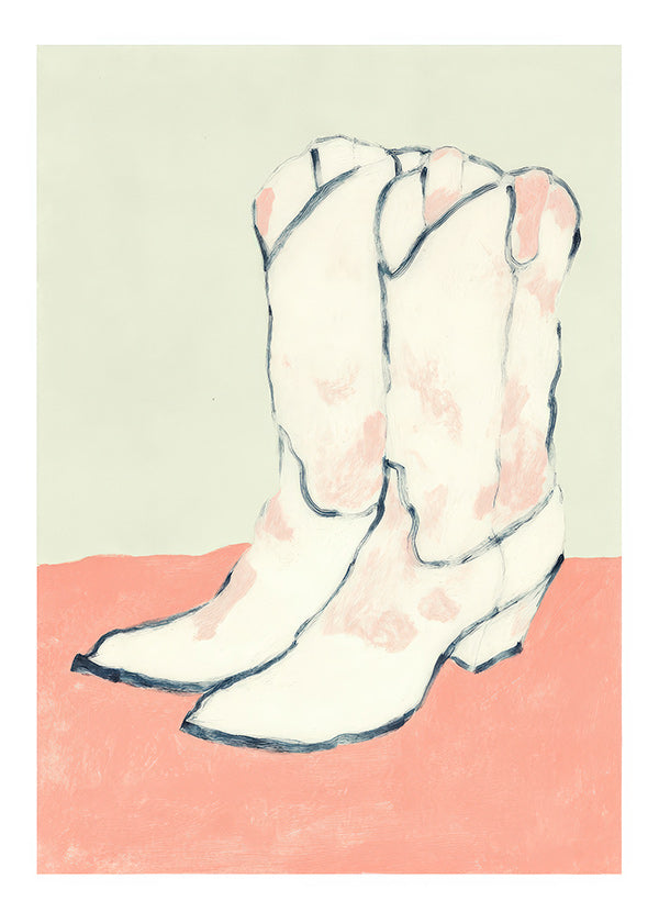 Ilustración botas blancas sobre fondo pastel