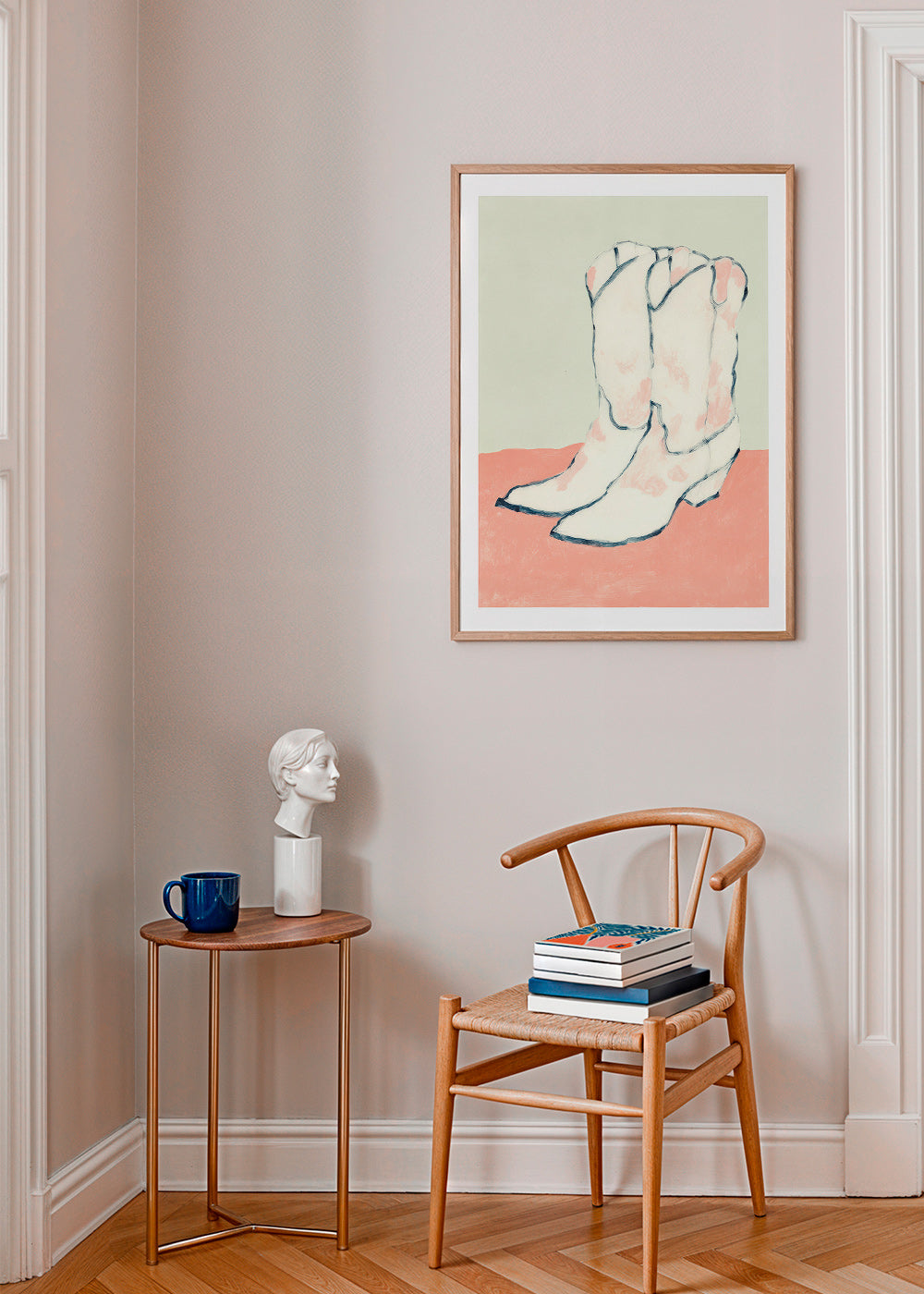 Ilustración botas blancas sobre fondo pastel – Product2