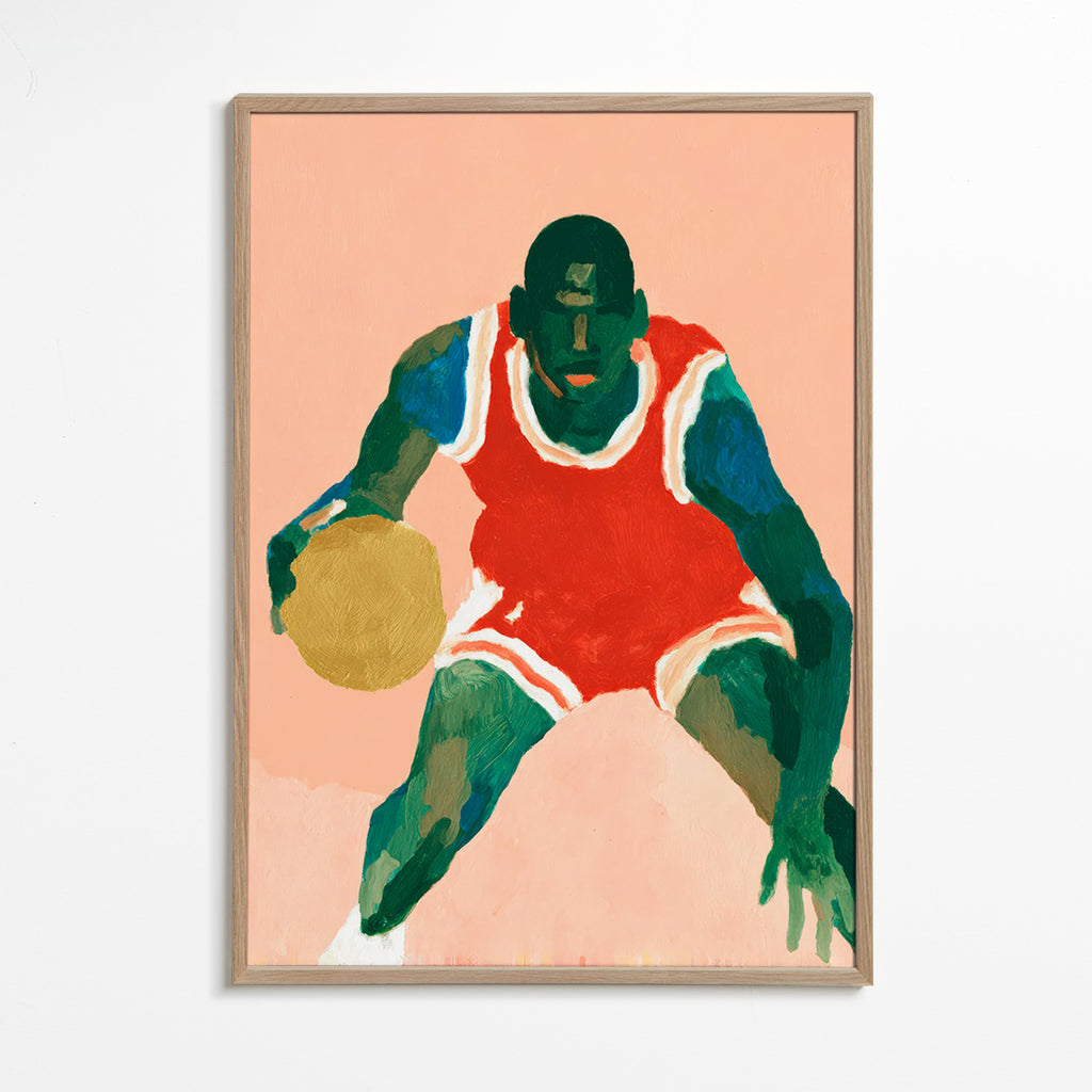 Cuadro deportivo con jugador driblando – Oak Frame