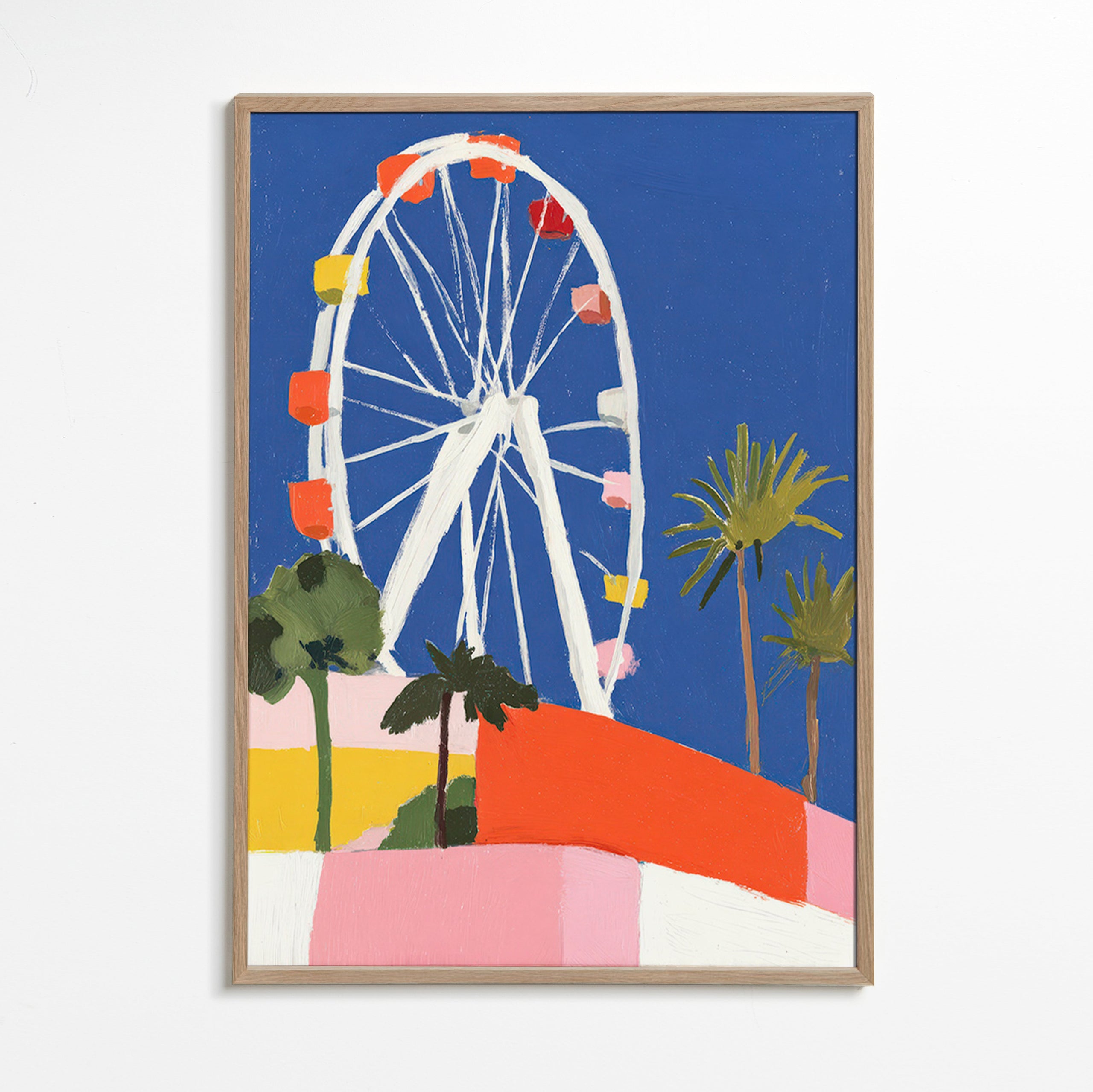 Cuadro de ciudades con noria colorida – Oak Frame